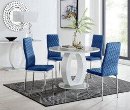 Furniturebox Uk Giovani Round Grey 100Cm Table And 4 Navy Velvet Milan Chairs - thumbnail 1