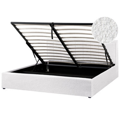 Beliani Ottoman Bed Boucle Montlaur 180 X 200 Cm (Eu Super King) White - image 1