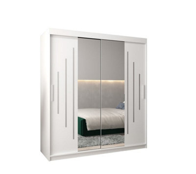 Arte Elegant York I Mirrored Sliding Door Wardrobe With Shelves And Hanging Rails In White (H)2000mm (W)1800mm (D)620mm - image 1
