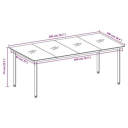 Walplus Garden Dining Table Black 200X100X74 Cm Steel And Glass - thumbnail 6