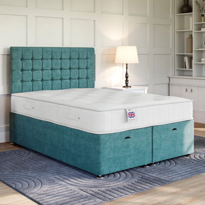 Divan Base Direct Wool Jade Ottoman Divan 4Ft6 Double Side Lift Ottoman + County Floor Standing Headboard - image 1