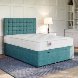 Divan Base Direct Wool Jade Ottoman Divan 4Ft6 Double Side Lift Ottoman + County Floor Standing Headboard - thumbnail 2