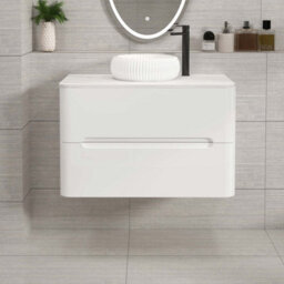Royal Bathrooms Venice 800mm Gloss White Wall Mounted Bathroom Countertop Vanity Unit 2 Drawer With Milan Basin - thumbnail 1
