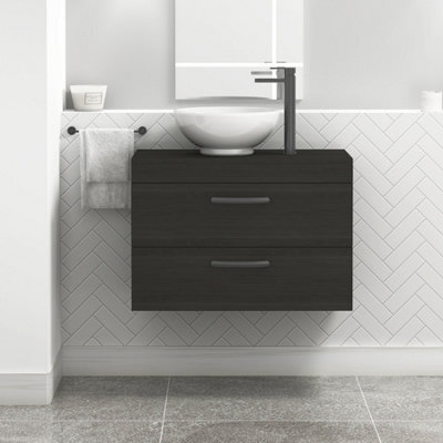 Royal Bathrooms 800mm Wall Hung Vanity Unit 2 Drawer Hale Black & Breeze Countertop Basin With Matt Black Handle - image 1