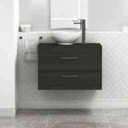 Royal Bathrooms 800mm Wall Hung Vanity Unit 2 Drawer Hale Black & Breeze Countertop Basin With Matt Black Handle - thumbnail 1