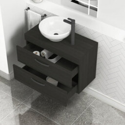 Royal Bathrooms 800mm Wall Hung Vanity Unit 2 Drawer Hale Black & Breeze Countertop Basin With Matt Black Handle - thumbnail 3