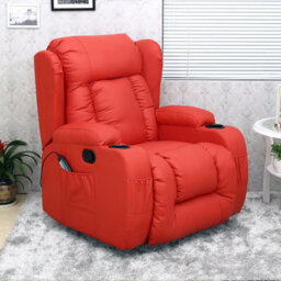 More4Homes Caesar Bonded Leather Manual Recliner Armchair With Rocking Swivel Heat And Massage (Red)