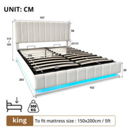 Ottoman 5Ft King Bed Frame With Adjustable Channel Tufted Headboard,  No Box Spring Needed, Cream White (No Mattress) - thumbnail 2
