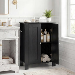 Gainoom Bathroom Floor Cabinet Black Freestanding Storage Cabinet Wooden Storage Organizer - thumbnail 3