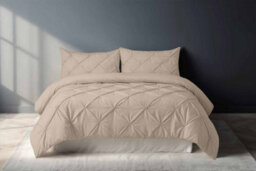 Pintuck Pinch Pleated Polycotton Duvet Cover And Pillowcase/s Set Bed Linen Beige - thumbnail 1