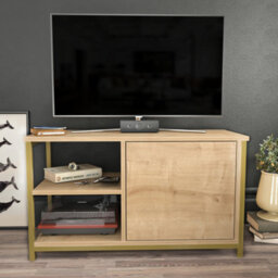 Decorotika Muskegon Tv Stand Tv Unit For Tv's Up To 63 Inch Gold And Oak
