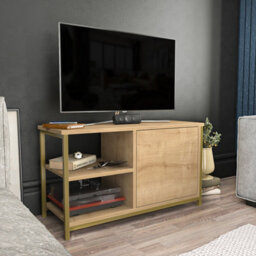 Decorotika Muskegon Tv Stand Tv Unit For Tv's Up To 63 Inch Gold And Oak - thumbnail 2