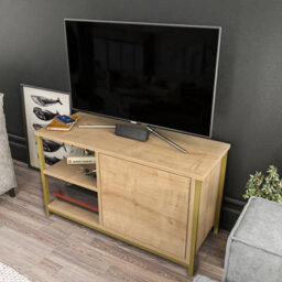 Decorotika Muskegon Tv Stand Tv Unit For Tv's Up To 63 Inch Gold And Oak - thumbnail 3