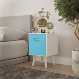 Urbn-Living Urbnliving 51Cm Height White Wooden Cube Storage Bookcase White Legs With Sky Blue Inserts - thumbnail 1