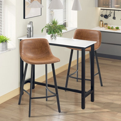 Homcom Bar Stools Set Of 2, Bar Chairs With Back And Steel Legs, Brown - image 1