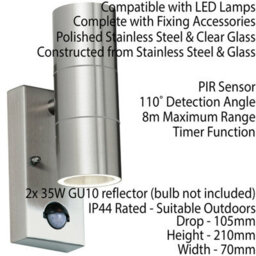 Ip44 Outdoor Twin Light Stainless Steel Round Doorway Lamp Wall Porch Security - thumbnail 2