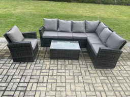 Fimous Rattan Garden Furniture Corner Sofa Set 4 Pieces Outdoor Patio Sofa Chair Table Set With Rectangular Coffee Table - thumbnail 1