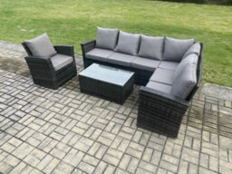 Fimous Rattan Garden Furniture Corner Sofa Set 4 Pieces Outdoor Patio Sofa Chair Table Set With Rectangular Coffee Table - thumbnail 2