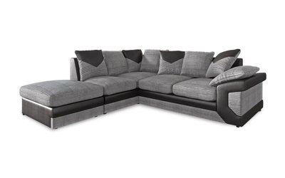 Dino Black & Grey Large Corner Couch L Shaped Sofa With Footstool Left Hand Facing - image 1