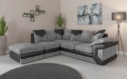 Dino Black & Grey Large Corner Couch L Shaped Sofa With Footstool Left Hand Facing - thumbnail 2