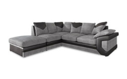 Dino Black & Grey Large Corner Couch L Shaped Sofa With Footstool Left Hand Facing - thumbnail 1