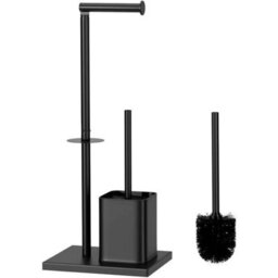 Mat Black Stainless Steel Toilet Roll Dispenser With Brush Holder Free Standing