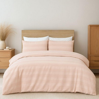 MHG Living Luxury Waffle Stripe Duvet Cover Set - Soft 200Tc Polycotton Blend, Breathable & Stylish Bedding (Super King, Dusty Pink) - image 1