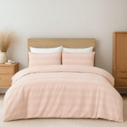 MHG Living Luxury Waffle Stripe Duvet Cover Set - Soft 200Tc Polycotton Blend, Breathable & Stylish Bedding (Super King, Dusty Pink) - thumbnail 1