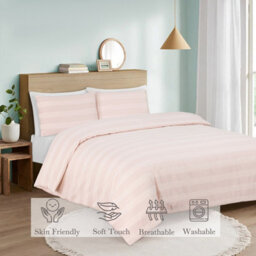 MHG Living Luxury Waffle Stripe Duvet Cover Set - Soft 200Tc Polycotton Blend, Breathable & Stylish Bedding (Super King, Dusty Pink) - thumbnail 7