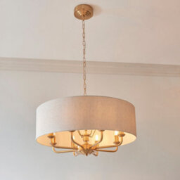 Luminosa Lighting Luminosa Highclere Multi Arm Pendant Ceiling Light Vintage Brass, Natural Linen, 8X E14 - thumbnail 4