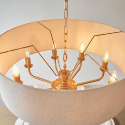Luminosa Lighting Luminosa Highclere Multi Arm Pendant Ceiling Light Vintage Brass, Natural Linen, 8X E14 - thumbnail 5