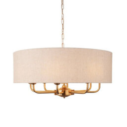 Luminosa Lighting Luminosa Highclere Multi Arm Pendant Ceiling Light Vintage Brass, Natural Linen, 8X E14