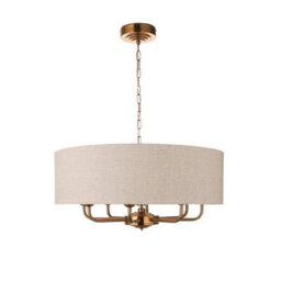 Luminosa Lighting Luminosa Highclere Multi Arm Pendant Ceiling Light Vintage Brass, Natural Linen, 8X E14 - thumbnail 6