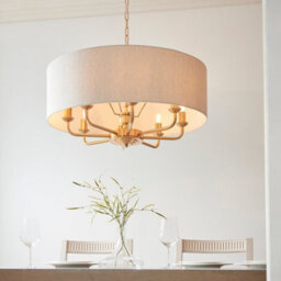 Luminosa Lighting Luminosa Highclere Multi Arm Pendant Ceiling Light Vintage Brass, Natural Linen, 8X E14 - thumbnail 3