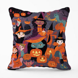 Warren Reed Designer Vibrant Illustration Of Witches And Pumpkin Outdoor Cushion 45Cm X 45Cm - thumbnail 1