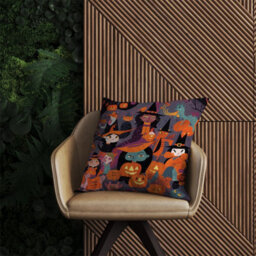 Warren Reed Designer Vibrant Illustration Of Witches And Pumpkin Outdoor Cushion 45Cm X 45Cm - thumbnail 2