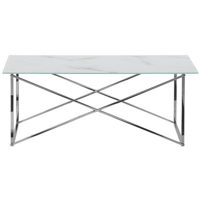 Beliani Glam Minimalist Rectangular Coffee Table With Marble-Effect Tempered Glass Top 100 X 50 Cm - image 1