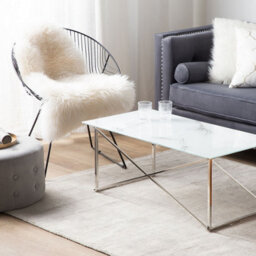 Beliani Glam Minimalist Rectangular Coffee Table With Marble-Effect Tempered Glass Top 100 X 50 Cm - thumbnail 2