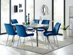 Furniturebox Andria Black Leg Marble Effect Dining Table And 6 Navy Pesaro Silver Leg Chairs - thumbnail 1