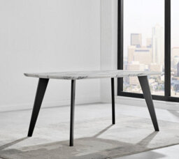 Furniturebox Andria Black Leg Marble Effect Dining Table And 6 Navy Pesaro Silver Leg Chairs - thumbnail 4