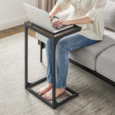 Songmics C-Design Side Table, Metal Frame Sofa Table, Industrial Bedside Storage Furniture, Grey Oak And Black - image 1
