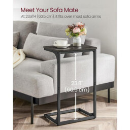 Songmics C-Design Side Table, Metal Frame Sofa Table, Industrial Bedside Storage Furniture, Grey Oak And Black - thumbnail 3