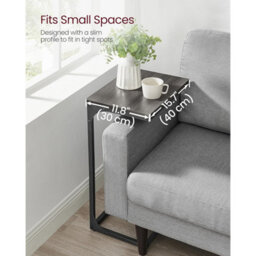 Songmics C-Design Side Table, Metal Frame Sofa Table, Industrial Bedside Storage Furniture, Grey Oak And Black - thumbnail 7