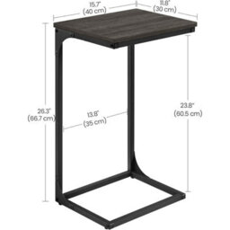 Songmics C-Design Side Table, Metal Frame Sofa Table, Industrial Bedside Storage Furniture, Grey Oak And Black - thumbnail 2