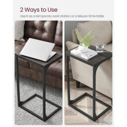 Songmics C-Design Side Table, Metal Frame Sofa Table, Industrial Bedside Storage Furniture, Grey Oak And Black - thumbnail 4