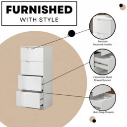 Matt White 4 Drawer Chest Of Drawers Central Runners & Recessed Handles - thumbnail 5