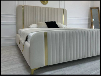 Stratus Interiors Allegra Gold Panel Bed - Premium Gold Finish Luxury Bed Frame - Gas Lift Storage - Small Double - image 1