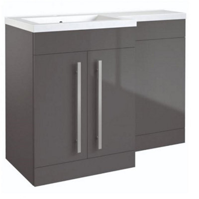 Clifton Bathroom Left Handed 2 Door Combination Unit With L Shape Basin 1100mm Wide (Nexus) - Storm Grey Gloss - Brassware Not Included - image 1