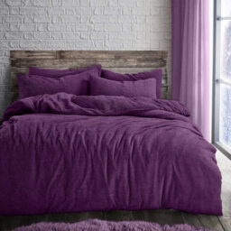 Velosso Purple Plain Teddy Fleece Duvet Cover And Pillowcase Set Double