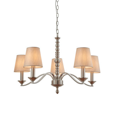 Anson Lighting Volta 5Lt Satin Nickel Plate & Natural Fabric Ceiling Pendant